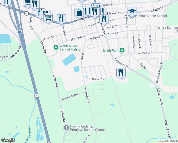 map of restaurants, bars, coffee shops, grocery stores, and more near 814 Kristen Ln in Hahira