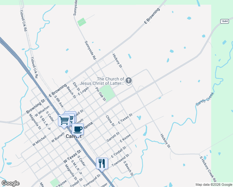 map of restaurants, bars, coffee shops, grocery stores, and more near 902 Burnett Street in Calvert