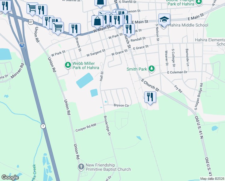 map of restaurants, bars, coffee shops, grocery stores, and more near 814 Kristen Lane in Hahira