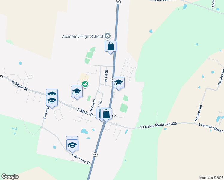 map of restaurants, bars, coffee shops, grocery stores, and more near 308 State Highway 95 in Little River-Academy