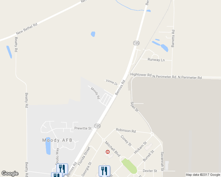 map of restaurants, bars, coffee shops, grocery stores, and more near 6000 Susan Circle in Valdosta