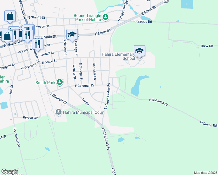 map of restaurants, bars, coffee shops, grocery stores, and more near 524 South Hagan Bridge Road in Hahira
