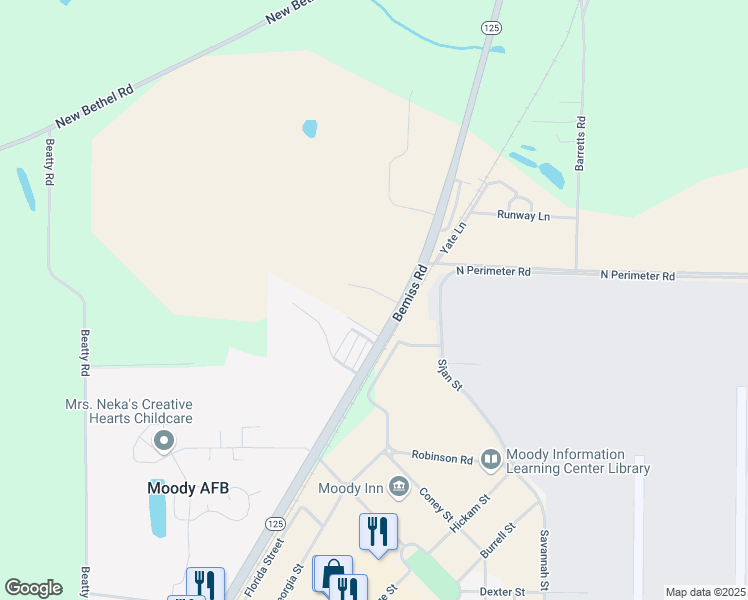 map of restaurants, bars, coffee shops, grocery stores, and more near 6107 Vinnie Drive in Valdosta