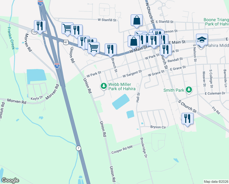 map of restaurants, bars, coffee shops, grocery stores, and more near 404 Wright Street in Hahira