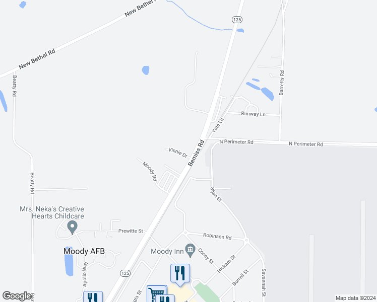 map of restaurants, bars, coffee shops, grocery stores, and more near 6100 Vinnie Drive in Valdosta