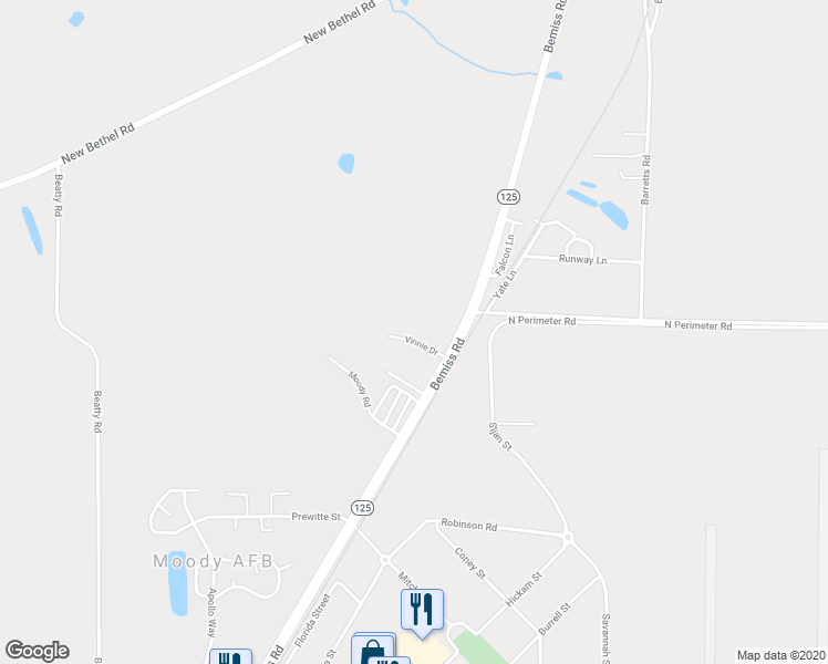 map of restaurants, bars, coffee shops, grocery stores, and more near 6107 Vinnie Drive in Valdosta