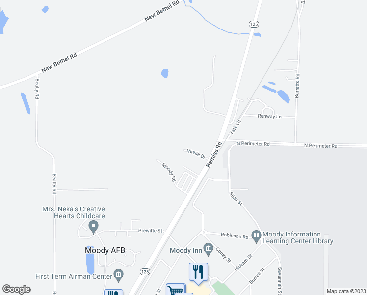 map of restaurants, bars, coffee shops, grocery stores, and more near 6126 Vinnie Drive in Valdosta