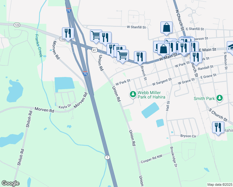 map of restaurants, bars, coffee shops, grocery stores, and more near 6913 Union Road in Hahira