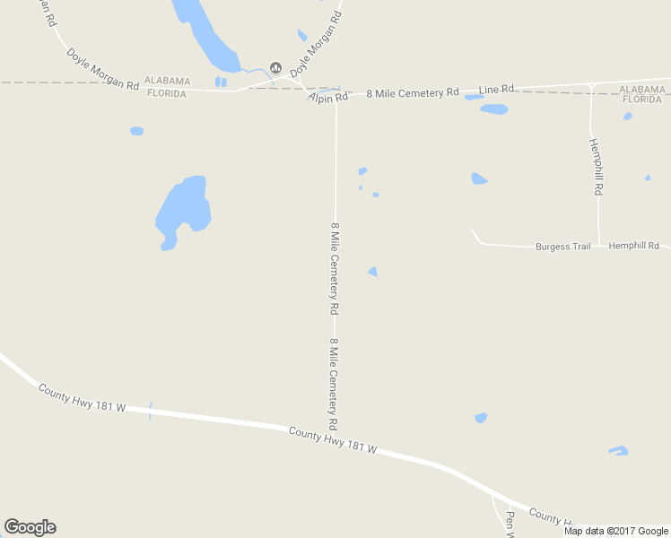 map of restaurants, bars, coffee shops, grocery stores, and more near 8 Mile Cemetery Road in DeFuniak Springs