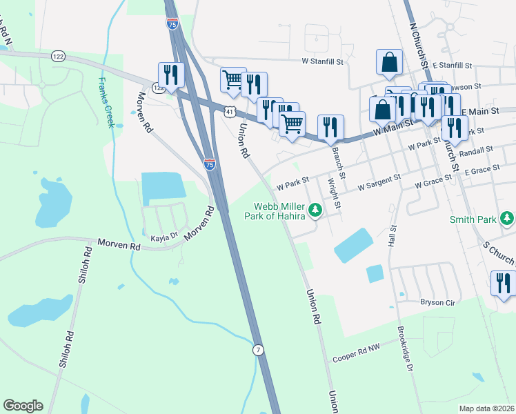 map of restaurants, bars, coffee shops, grocery stores, and more near 6913-6999 Union Road in Hahira