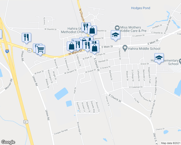 map of restaurants, bars, coffee shops, grocery stores, and more near 401 Judy Ann Drive in Hahira