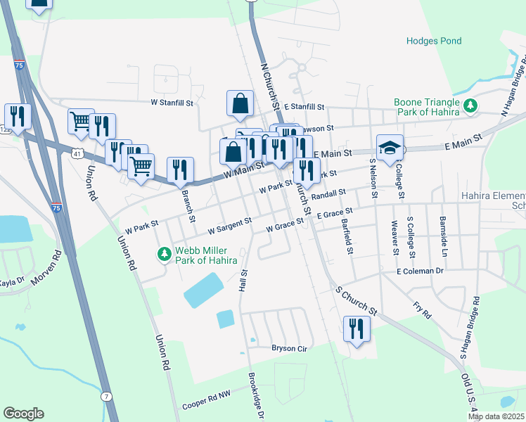 map of restaurants, bars, coffee shops, grocery stores, and more near 29 South Marshal Street in Hahira