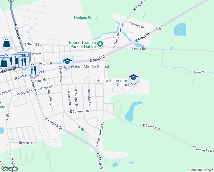 map of restaurants, bars, coffee shops, grocery stores, and more near 350 Claudia Drive in Hahira