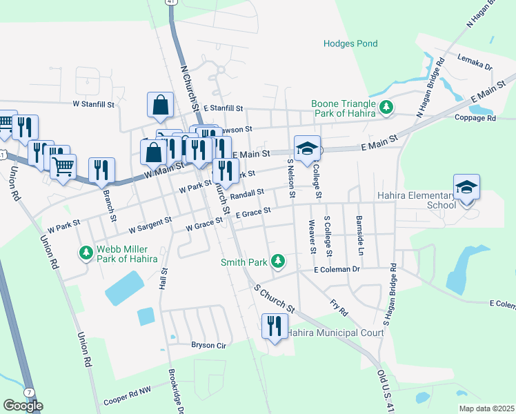 map of restaurants, bars, coffee shops, grocery stores, and more near 109 East Grace Street in Hahira