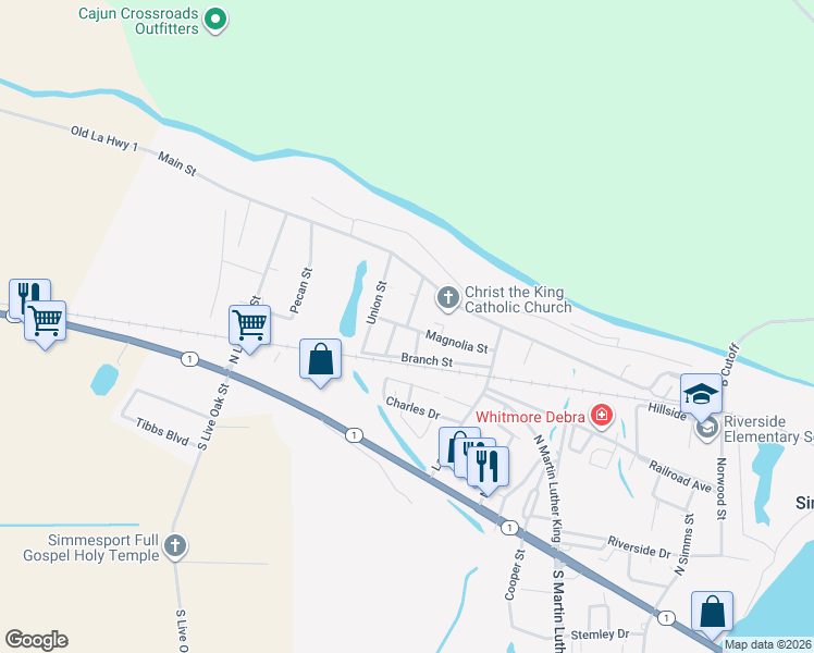 map of restaurants, bars, coffee shops, grocery stores, and more near 400 Garden Drive in Simmesport