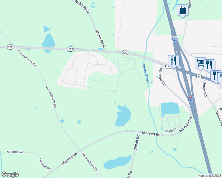 map of restaurants, bars, coffee shops, grocery stores, and more near 7305 Millridge Drive in Hahira