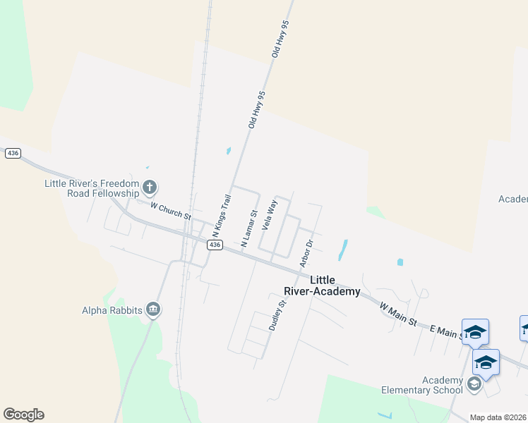 map of restaurants, bars, coffee shops, grocery stores, and more near 208 Vela Way in Little River-Academy