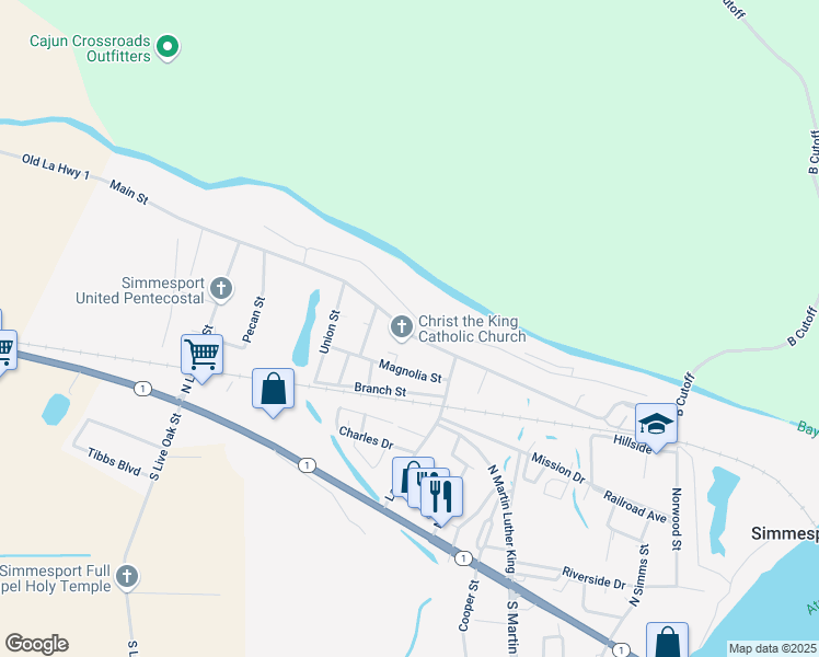 map of restaurants, bars, coffee shops, grocery stores, and more near 660 Main Street in Simmesport