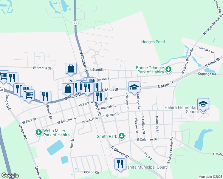 map of restaurants, bars, coffee shops, grocery stores, and more near 203 East Main Street in Hahira