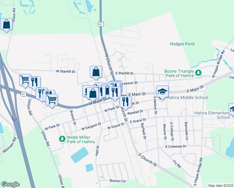 map of restaurants, bars, coffee shops, grocery stores, and more near 100 West Main Street in Hahira