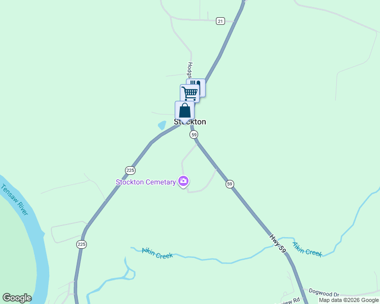 map of restaurants, bars, coffee shops, grocery stores, and more near 52612 Stockton Cemetery Road in Bay Minette