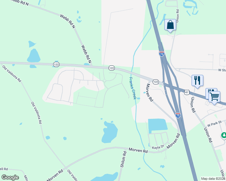 map of restaurants, bars, coffee shops, grocery stores, and more near 7305 Creekside West Drive in Hahira