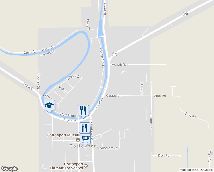 map of restaurants, bars, coffee shops, grocery stores, and more near 1313 Front Street in Cottonport