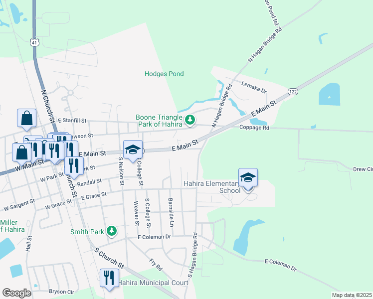map of restaurants, bars, coffee shops, grocery stores, and more near 620 East Main Street Extension in Hahira