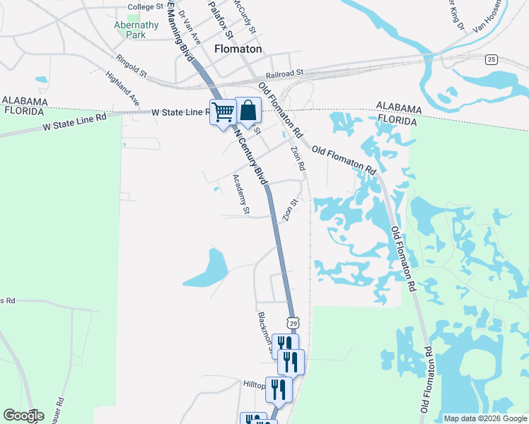 map of restaurants, bars, coffee shops, grocery stores, and more near 9141 North Century Boulevard in Century