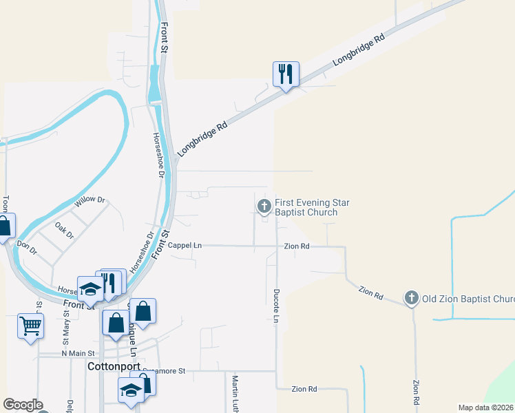 map of restaurants, bars, coffee shops, grocery stores, and more near 308-1114 Huron Street in Cottonport