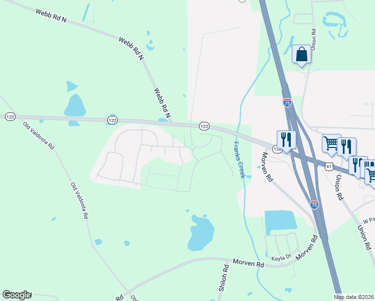 map of restaurants, bars, coffee shops, grocery stores, and more near 7330 Wind Chase Drive in Hahira
