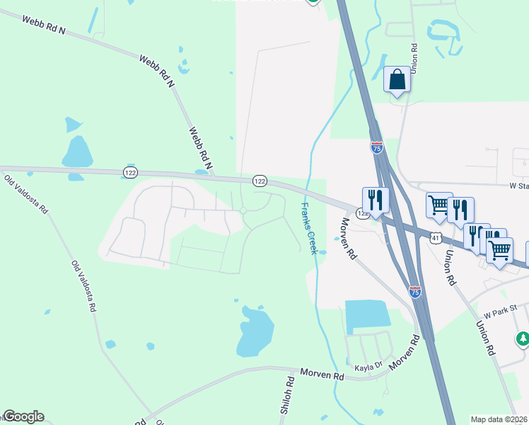 map of restaurants, bars, coffee shops, grocery stores, and more near 7297 Wind Chase Drive in Hahira