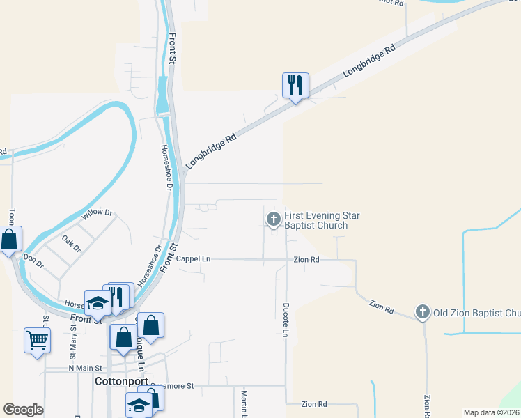 map of restaurants, bars, coffee shops, grocery stores, and more near 308 Huron Street in Cottonport