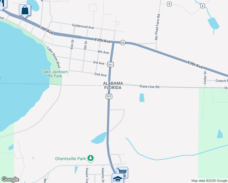 map of restaurants, bars, coffee shops, grocery stores, and more near 23834 State Line Road in Florala