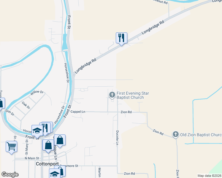 map of restaurants, bars, coffee shops, grocery stores, and more near 308-1114 Huron Street in Cottonport