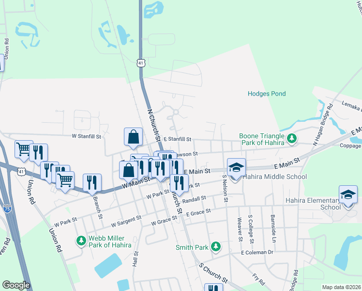 map of restaurants, bars, coffee shops, grocery stores, and more near 109 East Lawson Street in Hahira