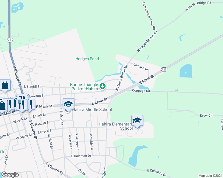 map of restaurants, bars, coffee shops, grocery stores, and more near 611 East Stanfill Street in Hahira