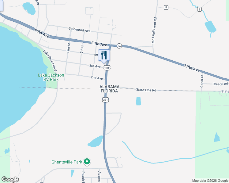map of restaurants, bars, coffee shops, grocery stores, and more near 23834 State Line Road in Florala
