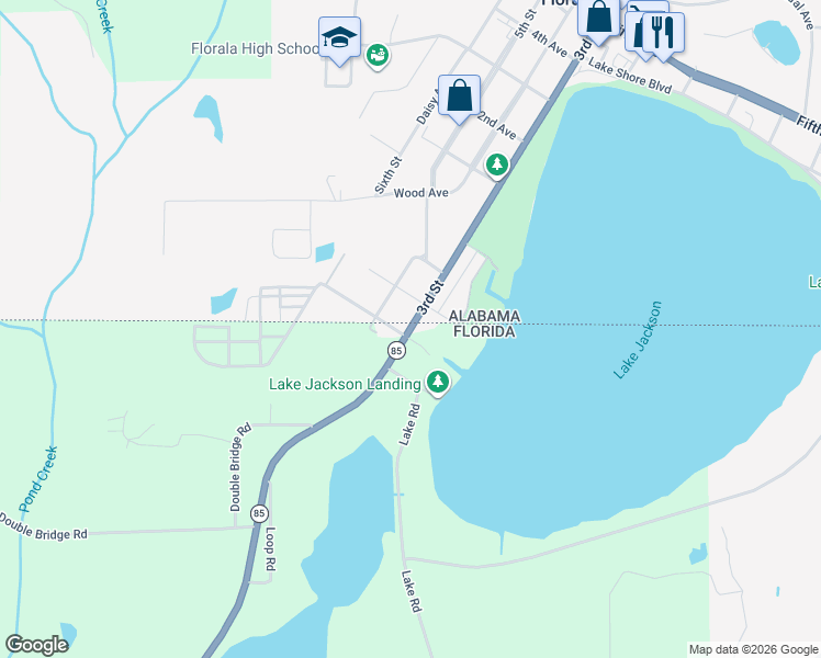 map of restaurants, bars, coffee shops, grocery stores, and more near 329 3rd Street in Florala