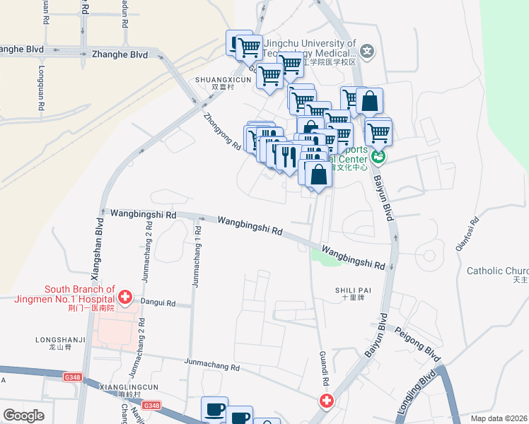 map of restaurants, bars, coffee shops, grocery stores, and more near in Jingmen