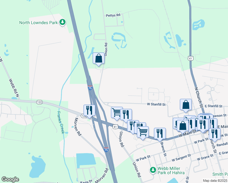 map of restaurants, bars, coffee shops, grocery stores, and more near 1022 West Stanfill Street in Hahira