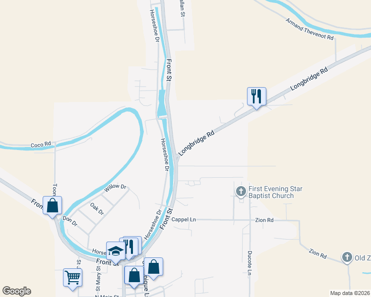 map of restaurants, bars, coffee shops, grocery stores, and more near 127 Longbridge Road in Cottonport