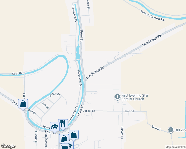 map of restaurants, bars, coffee shops, grocery stores, and more near 127 Long Bridge Road in Cottonport
