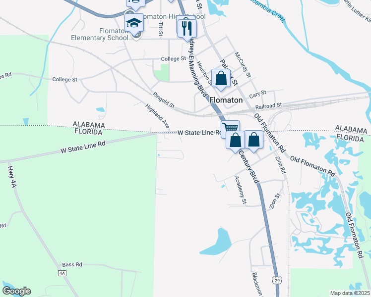 map of restaurants, bars, coffee shops, grocery stores, and more near 135 West State Line Road in Century