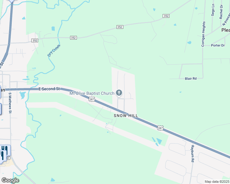 map of restaurants, bars, coffee shops, grocery stores, and more near Bryant Hubert Street in Corrigan