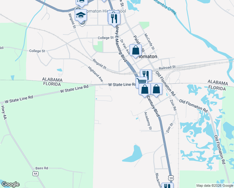 map of restaurants, bars, coffee shops, grocery stores, and more near 135 West State Line Road in Century