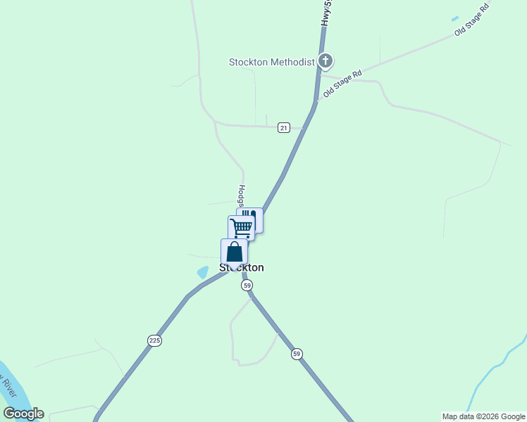map of restaurants, bars, coffee shops, grocery stores, and more near 53015-53153 State Highway 59 in Stockton