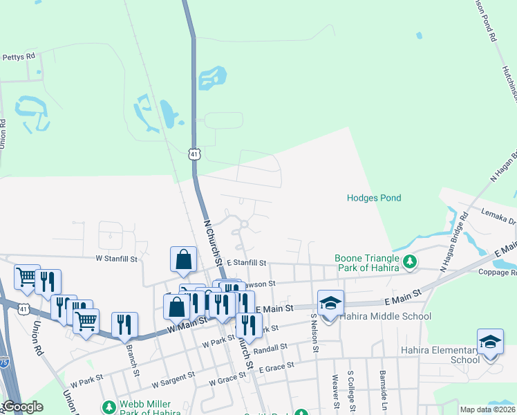 map of restaurants, bars, coffee shops, grocery stores, and more near 146 Mockingbird Crossing in Hahira