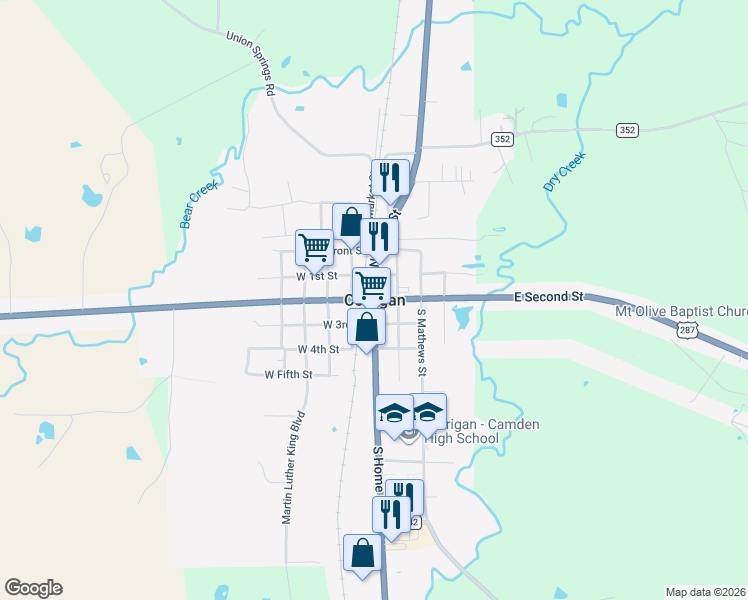 map of restaurants, bars, coffee shops, grocery stores, and more near in Corrigan