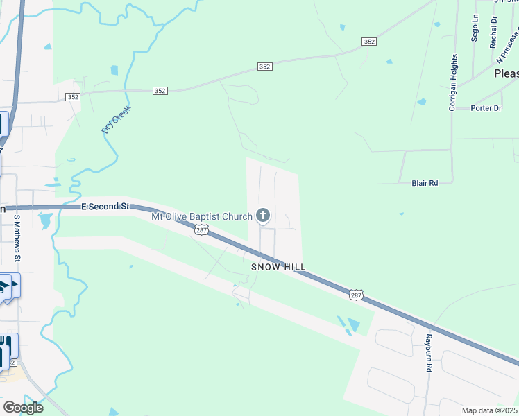 map of restaurants, bars, coffee shops, grocery stores, and more near Bryant Hubert Street in Corrigan